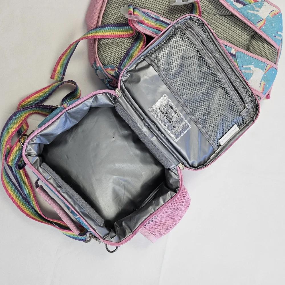 PBK Mackenzie Backpack & Lunchbox Aqua Unicorn Harper Monogram Good Condition